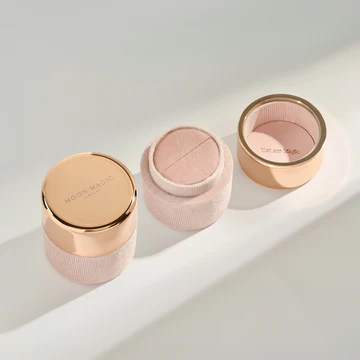 CozyPetra Amazonite Harmony Ring packaging in blush pink and gold